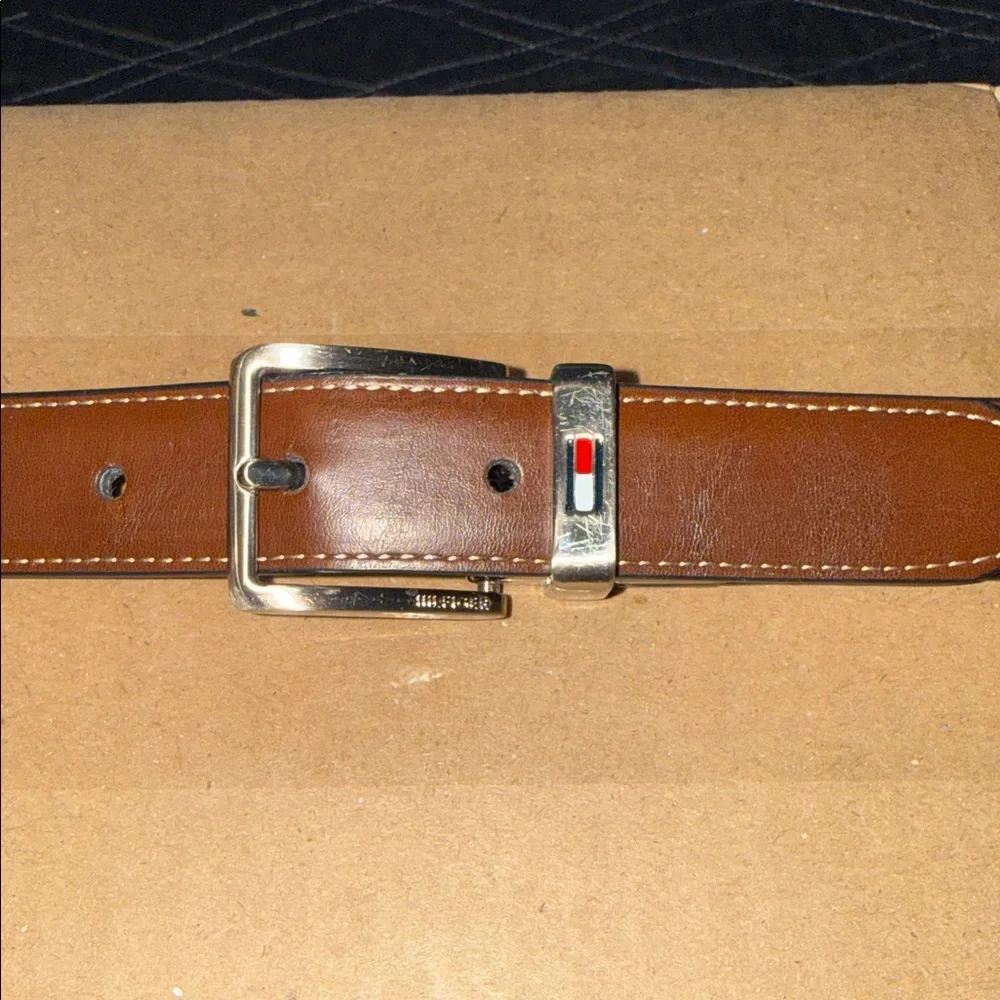 Tommy Hilfiger Tan Youth Leather Belt with Silver Buckle